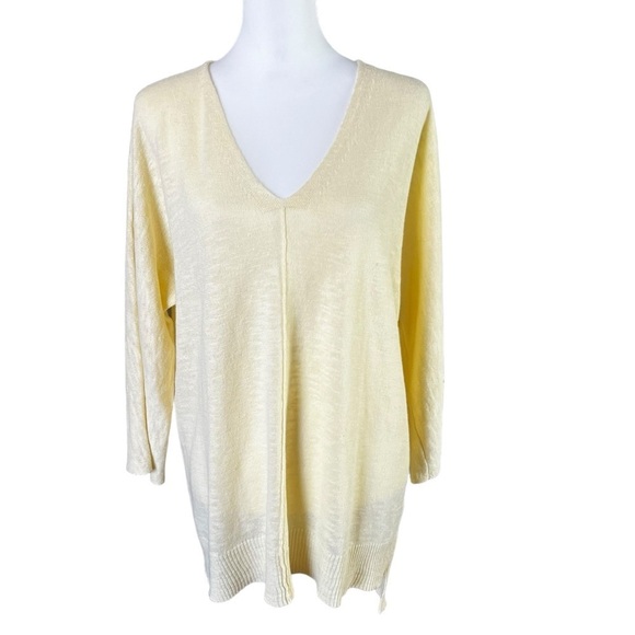 Eileen Fisher V-Neck Linen Sweater Tunic Top Lightweight Yellow Size M/M - Picture 4 of 6